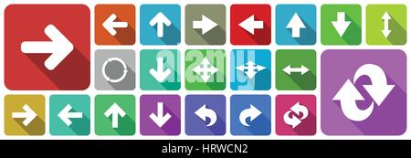 Flat design colorful arrows vector web icons with shadow isolated on white background in eps 10. Stock Vector