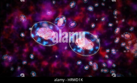 Abstract 3d rendering of Two bacteria or germs or cells againt each other. Stock Photo