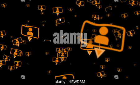 3d illustration of cloud of flying friends symbols on a dark background ...