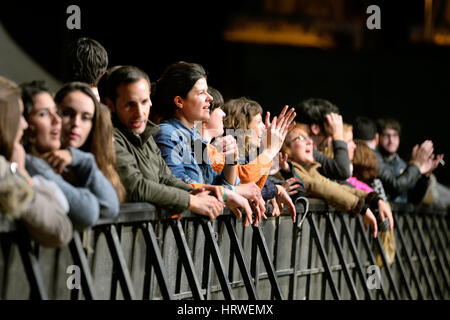 VALENCIA, SPAIN - APR 5: Crowd watch a concert at MBC Fest on April 5, 2015 in Valencia, Spain. Stock Photo