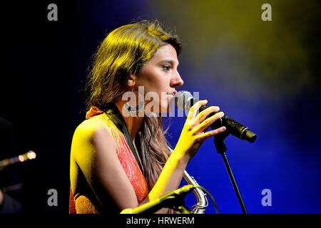 BARCELONA - APR 16: Eva Fernandez Group (jazz band) performs at Luz de Gas club on April 16, 2015 in Barcelona, Spain. Stock Photo