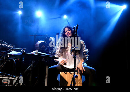 BARCELONA - MAY 26: Ibeyi (soul and contemporary rhythm and blues cuban band) in concert at Apolo stage Primavera Sound 2015 Festival (PS15) on May 26 Stock Photo