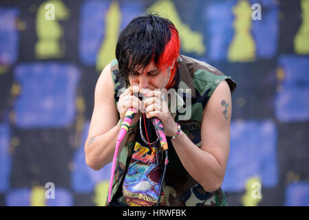 BARCELONA - MAY 29: Julian Casablancas and The Voidz (band) in concert at Primavera Sound 2015 Festival on May 29, 2015 in Barcelona, Spain. Stock Photo