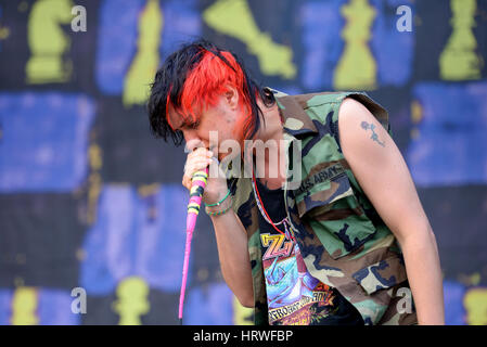 BARCELONA - MAY 29: Julian Casablancas and The Voidz (band) in concert at Primavera Sound 2015 Festival on May 29, 2015 in Barcelona, Spain. Stock Photo