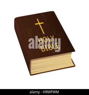 Holy Bible. ancient styled prayers book. Hard cover, golden cross and letters. Vector Illustration. Stock Vector