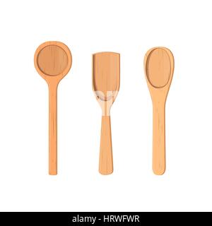 Wooden spoons Collection. Kitchenware set on white background. Stock Vector
