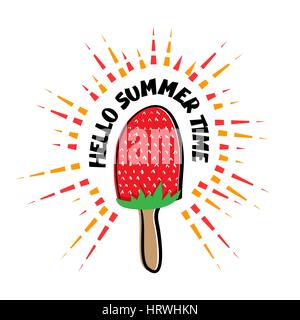 Hello summer time strawberry ice cream Stock Vector