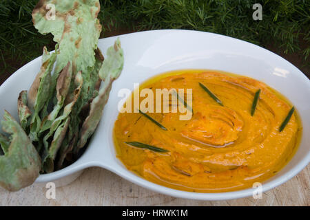 Indian Flat Bread and Dips Stock Photo