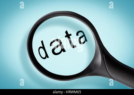 Word data seen through a magnifying glass, big data concept Stock Photo