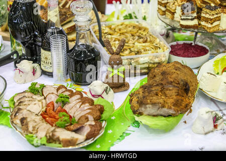 Zukowo, Poland. 04th Mar, 2017. Table full of traditional Kashubian Easter cakes and dishes is seen on 4 March 2017 in Zukowo, Poland. The Farmers wives associations from Kashubia region compete, who makes better easter cakes and dishes, regional Kashubian embroidery, and Easter ornaments and decorations Credit: Michal Fludra/Ģ����ý Live News Stock Photo