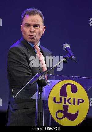 Weymouth, Dorset, UK. 4th Mar, 2017. UK Independence Party conference, UKIP, Conference speech by Peter Whittle (Deputy Leader) Credit: Dorset Media Service/Alamy Live News Stock Photo