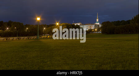 Night view of the Mikhailovsky Castle and the Field of Mars in St. Petersburg, Russia Stock Photo
