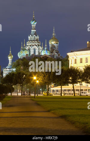 Night view of Saviour's Cathedral of Blood in Petersburg Stock Photo
