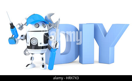 3d robot with DIY sign. Technology concept. Isolated. Contains clipping path Stock Photo