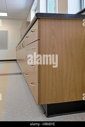 Modern cabinets in a new public elementary school.  The cabinets are designed for long life, high functionality and and  fiscal economy. Stock Photo
