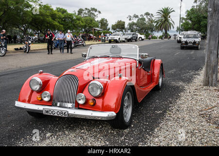 Front Three quarter View of a 1986 Morgan Plus 8 Sports Car. Stock Photo