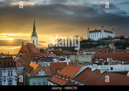 Sunset skyline of Bratislava, Slovakia Stock Photo