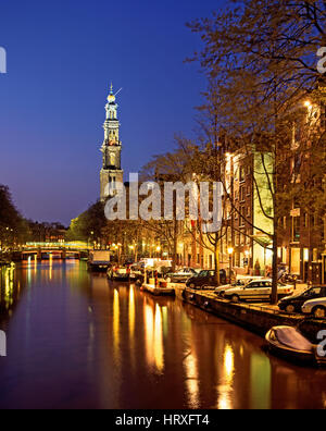 Prinsengracht and Westerkerk, Amsterdam, Holland, Netherlands. Stock Photo
