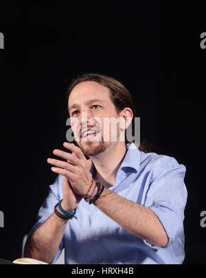Pablo Iglesias co founder leader of Podemos political party in Spain Stock Photo