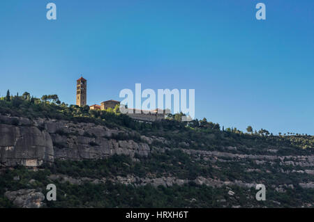 Benedictine nuns' monastery of Sant Benet de Montserrat. View from below of the church and buildings. Monistrol de Montserrat, Catalonia, Spain. Stock Photo