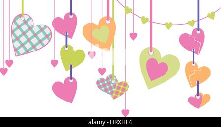 pastel color cartoon hearts hanging lace vector illustration isolated on white background Stock Vector