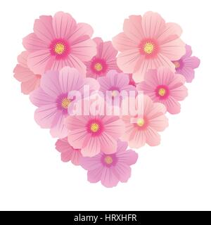Vector spring background with gentle heart from flowers and petals,isolated on the white background Stock Vector