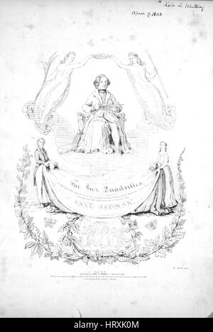Sheet music cover image of the song 'The Box Quadrilles (1) Pickwick; (2) Oliver Twist; (3) Nicholas Nickleby; (4) Barnaby Rudge; (5) Finale Master Humphrey's Clock', with original authorship notes reading 'Composed by Jane Ploman', United States, 1842. The publisher is listed as 'Geo. P. Reed, 17 Tremont Row', the form of composition is 'five da capo movements', the instrumentation is 'piano', the first line reads 'None', and the illustration artist is listed as 'B.W. Thayer and Co's Lithogy. Boston; A.F. Winnemore, Engraver.'. Stock Photo