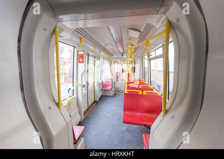 Old fashioned tram at Grinzing village, Vienna, Austria. Stock Photo