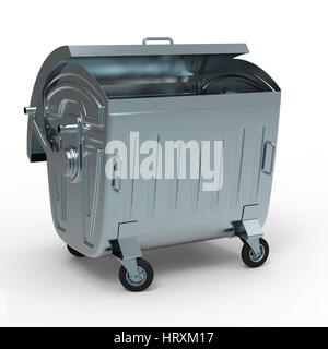 Metal garbage container open isolated on white background 3D rendering Stock Photo