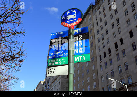 No Standing and bus stop signs on a street in New York Stock Photo - Alamy