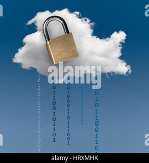 Concept image for cloud computing and online applications with a brass lock showing security problems Stock Photo