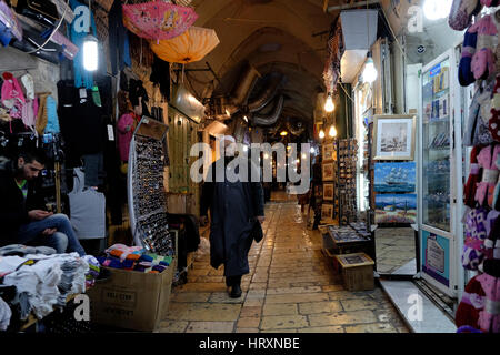 View of the roofed alley of Souk al-Attarine The Perfume Market or Shuk habsamim in Hebrew in the Muslim Quarter old city East Jerusalem Israel Stock Photo