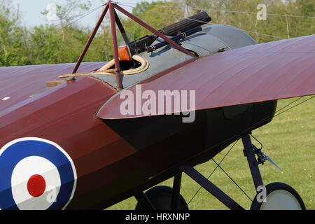 The Shuttleworth Collection's Reproduction 1917 Bristol M1C Fighter aircraft. Close up of the wing and cockpit area. Stock Photo