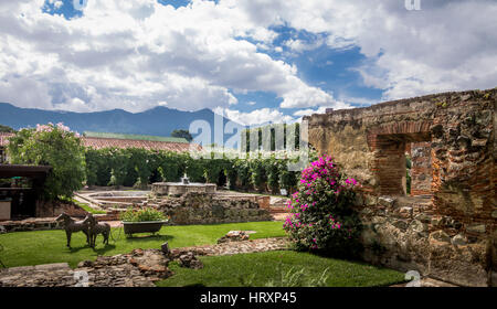 Renovated yard in ancient convent ruins - Antigua, Guatemala Stock Photo