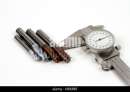 Metal milling tools for cnc machine on white background Stock Photo