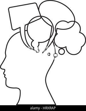 Contour of human head with empty speech bubble from brain isolated on ...
