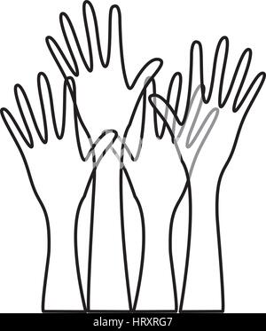 sketch silhouette set hands raised icon Stock Vector