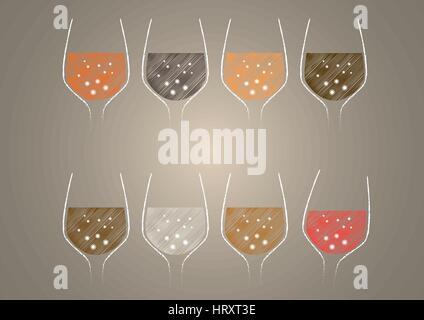 A wine glass is a type of glass stemware that is used to drink and taste wine. It is generally composed of three parts: the bowl, stem, and foot. Sele Stock Vector