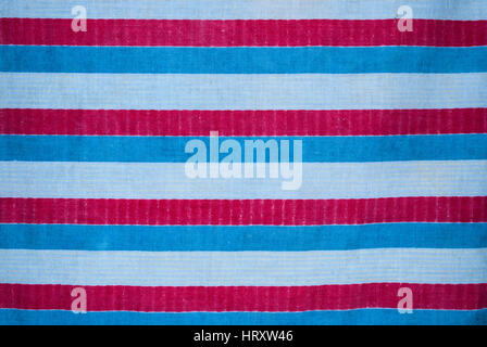 Closeup to Horizontal White Blue and Red Striped Fabric Background Stock Photo