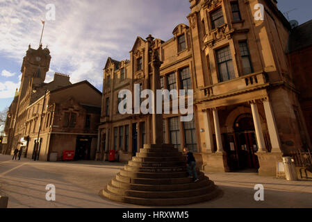 Rutherglen town centre mercat cross town  hall and the library Stock Photo