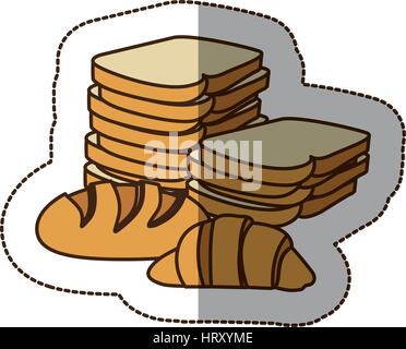 color various types of bread icon Stock Vector