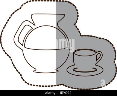 figure water pitcher with coffee cup and plate icon Stock Vector