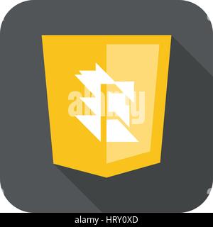 web development shield yellow abstract sign isolated icon on grey badge with long shadow Stock Vector