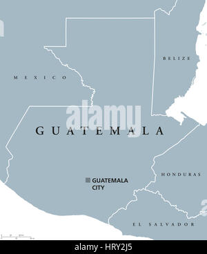 Guatemala political map with capital and national borders. Republic and country in Central America, the core of the Maya civilization. Stock Photo