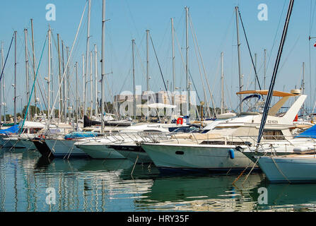 Yachts in Port Vauban under Fort Carre in Antibes on the French Riviera in France Stock Photo