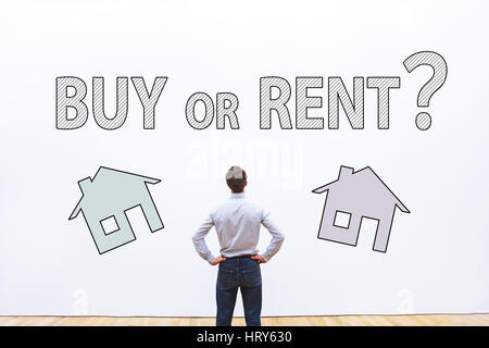 buy or rent concept, real estate question,  businessman making decision