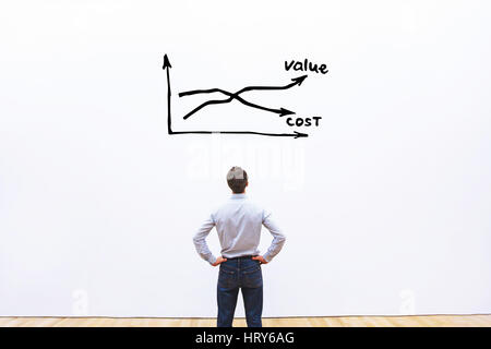 decrease cost and increase value business concept, businessman analyzing graph Stock Photo