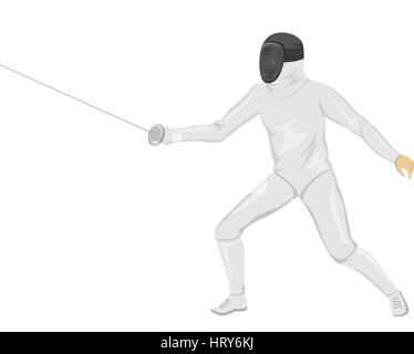 Illustration of a Fencer Holding a Fencing Stick Stock Photo