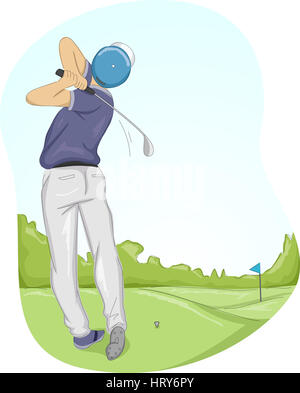 Frame Illustration of a Golfer Swinging His Club Stock Photo