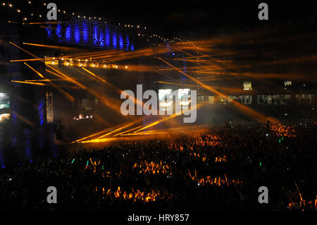 CLUJ NAPOCA, ROMANIA – JULY 31, 2015: Swedish Dj Avicii performs a live concert at the Untold Festival in the European Youth Capital city of Cluj Napo Stock Photo